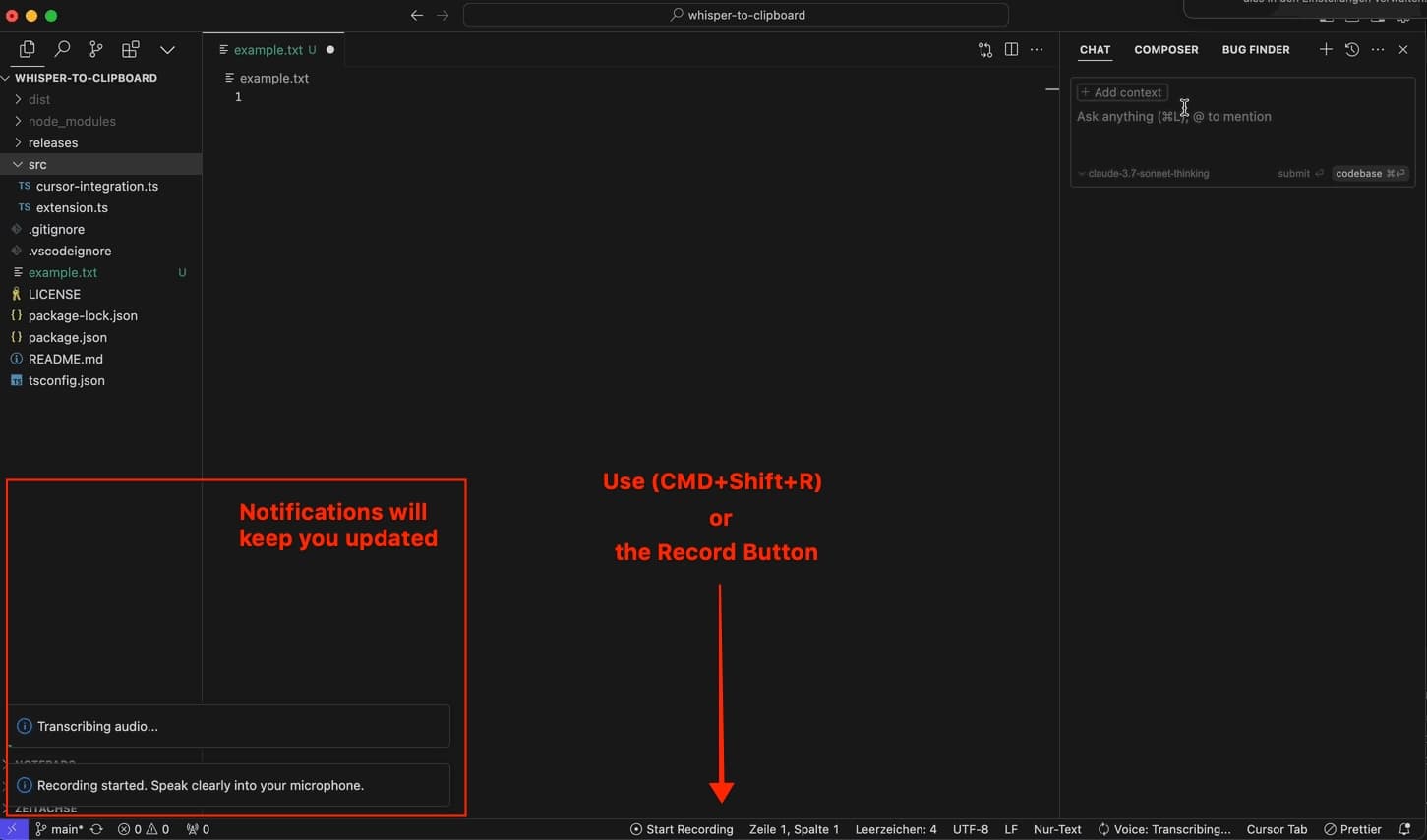 VS Code Erweiterung: Spracheingabe